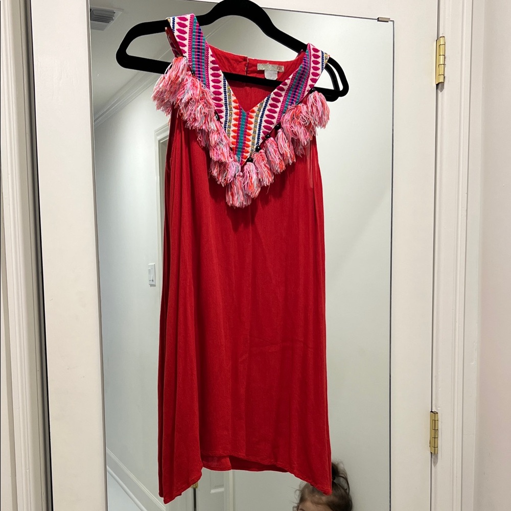Red Tassel Trim Swim Coverup